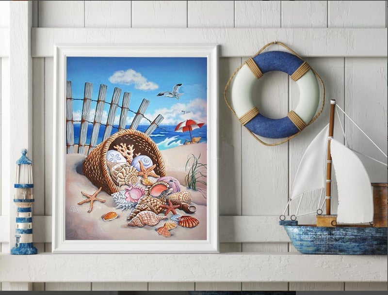 Apomelo Diamond Art Painting Kits Beach Diamond Art Kits for Adults Diamond Art Craft for Decor,Summer Beach Conchs,12Ã—16 inches - Image 2